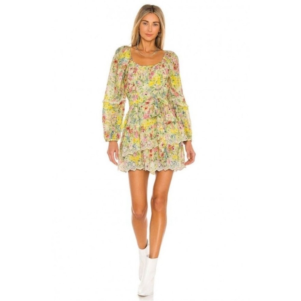 LoveShackFancy Ambrosia Dress in Rainbow Skies New Long Sleeve Mini Floral
